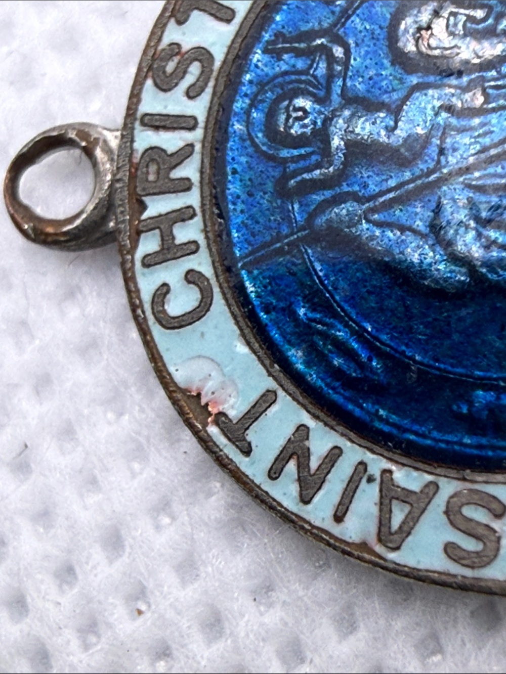 Rare 1960’s Japan Saint Christopher Enamel Medal Pendant Blue White charm - Picture 7 of 10